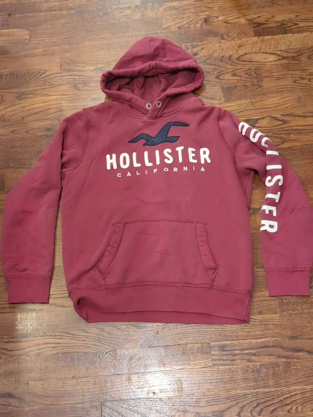 Hollister California Hoodie Size L Red Logo Pullover Vintage Y2K